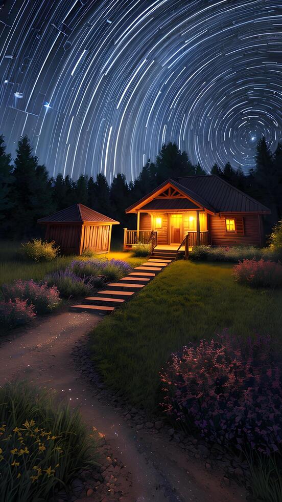 Luxurious shining blue light star trails over wonderful place environment created with technology photo