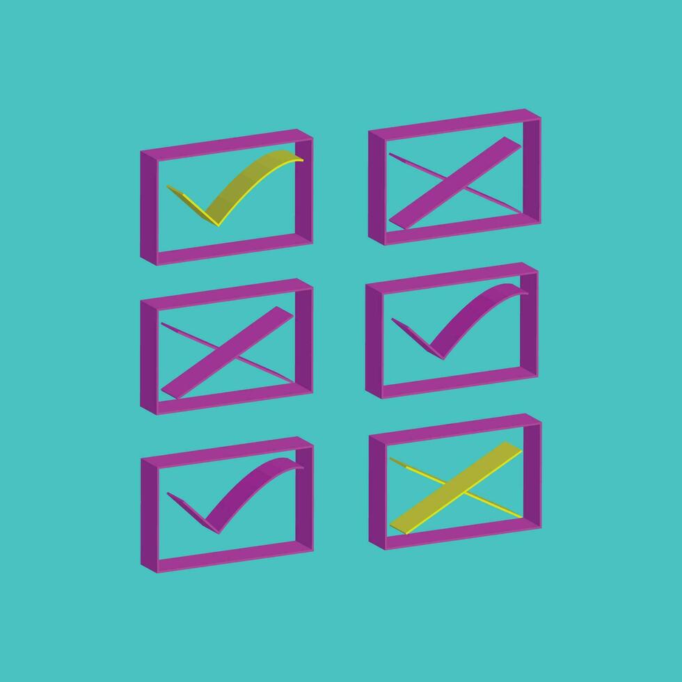 Vector 3D true and false checklist signs in 3D box shape