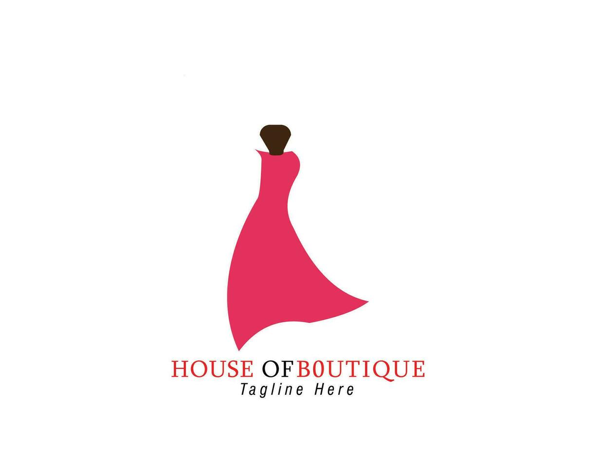 Boutique logo with red dress as background, isolated on white background vector