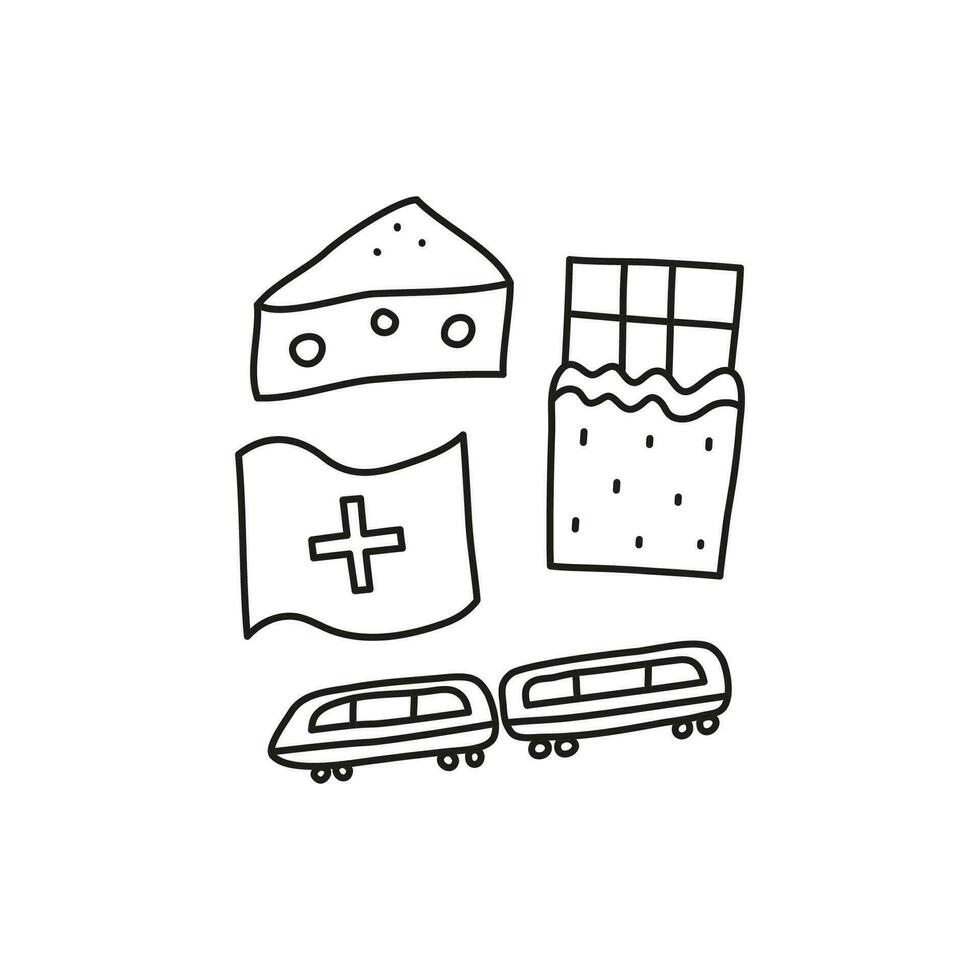 Doodle outline Switzerland icons. vector