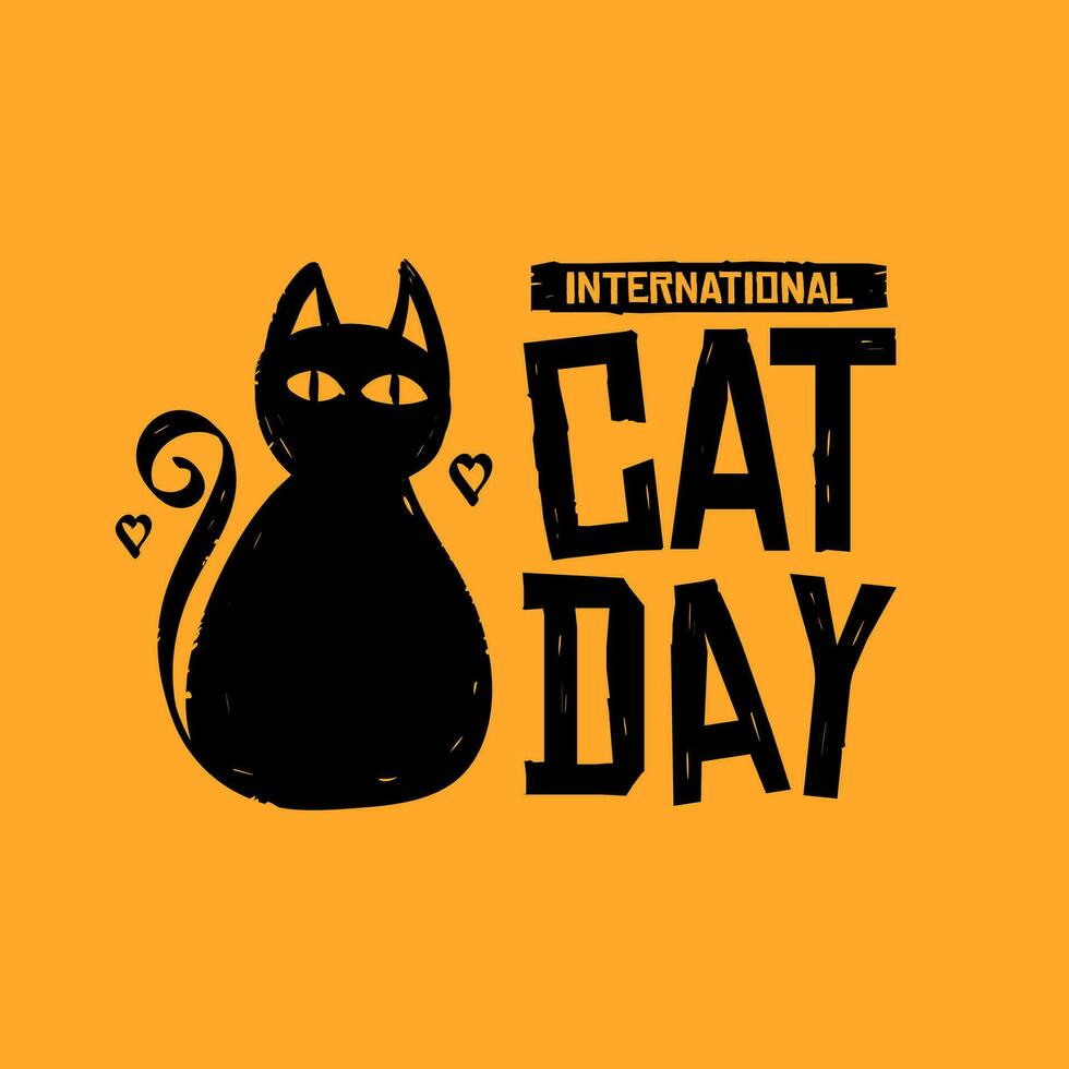 sencillo internacional gato día bandera con mano dibujado gato silueta y negrita logo título vector