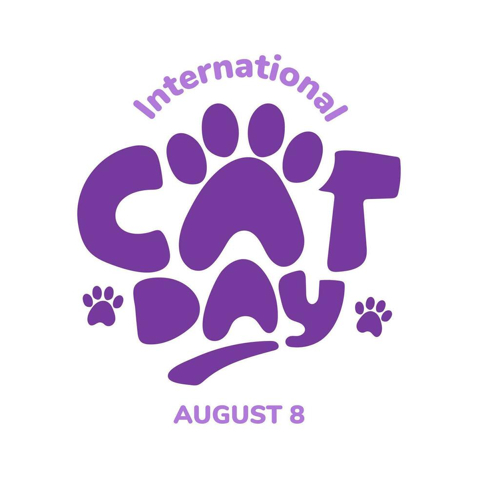 Simple International Cat Day Banner With Cat Paw Silhouette and Bold Logo Title vector