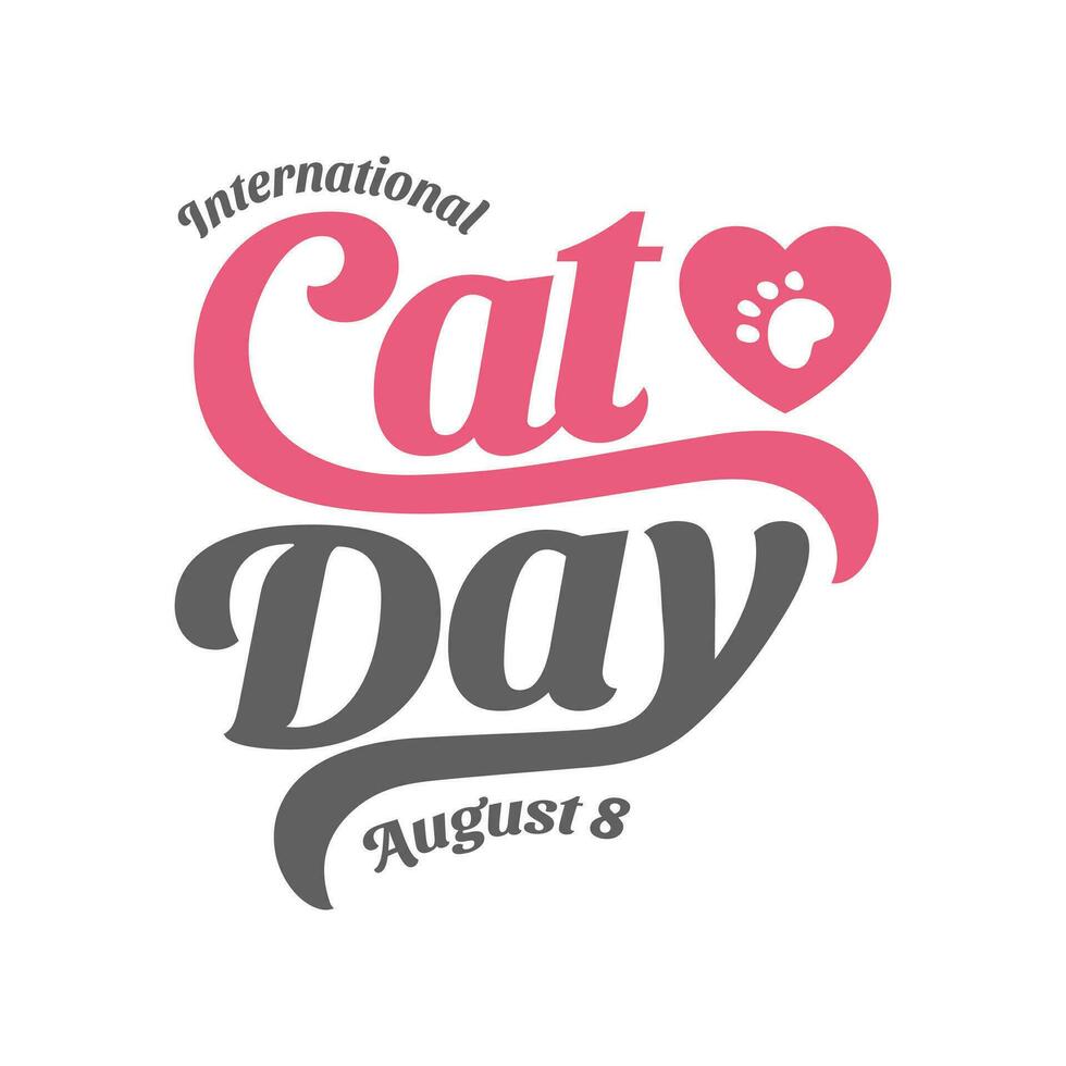 Simple International Cat Day Hand drawn vector logotype with lettering typography cat paw isolated on white background
