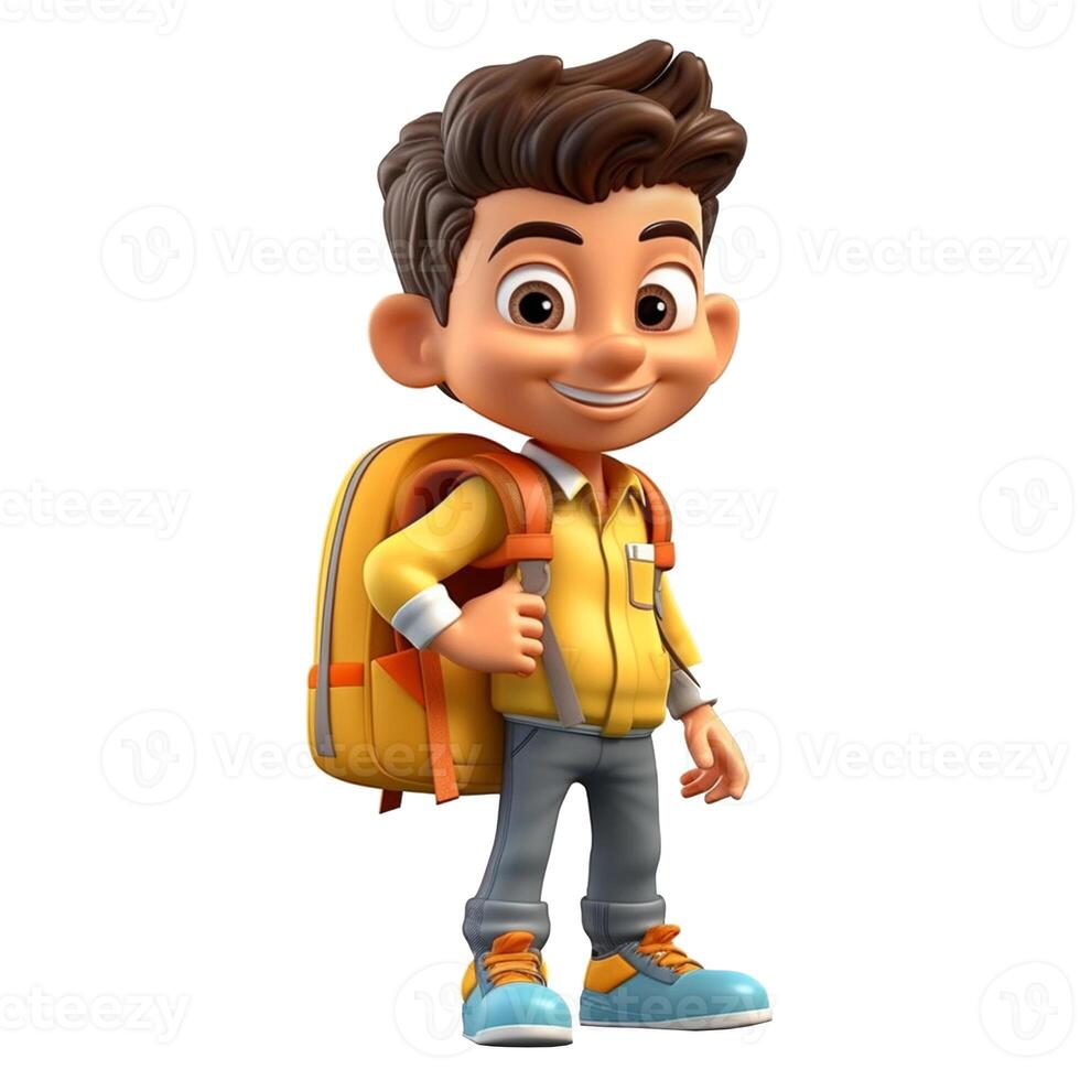 3d Character cute boy a cute school boy back to school white isolated background, photo