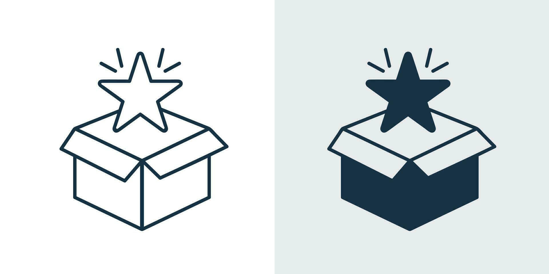 Star appearing from box icon. loyalty, reward, Surprise, Celebration, rating, assessment, delivery, gift box with star concept illustration vector