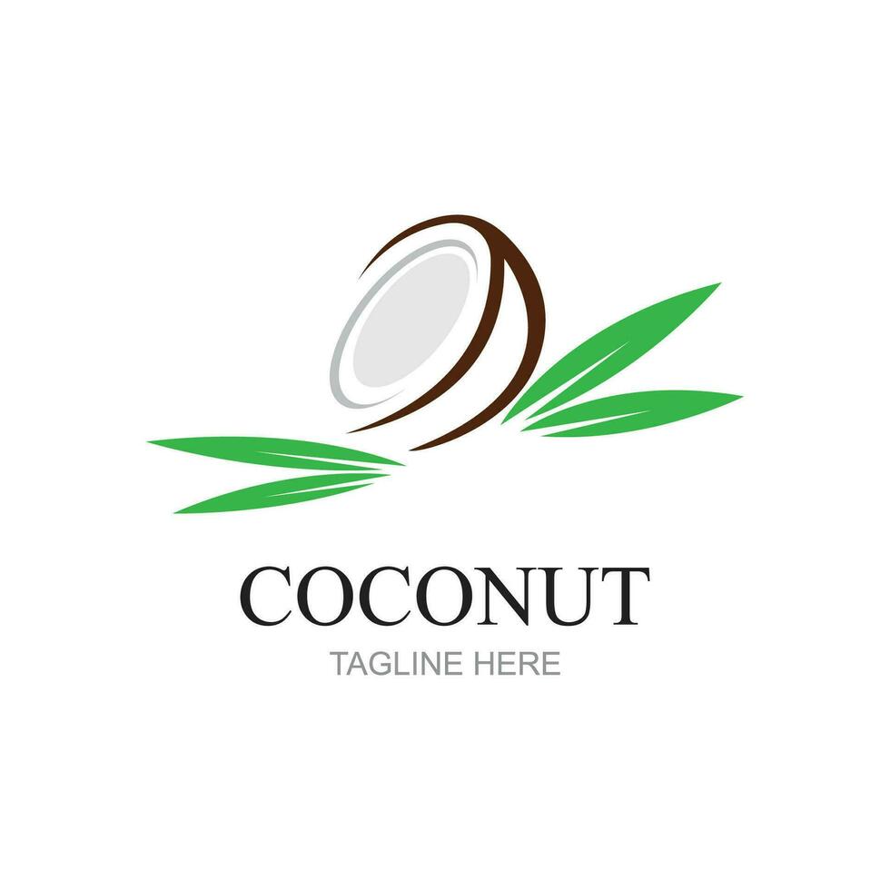 Creative modern coconut with leaves sign logo design template vector