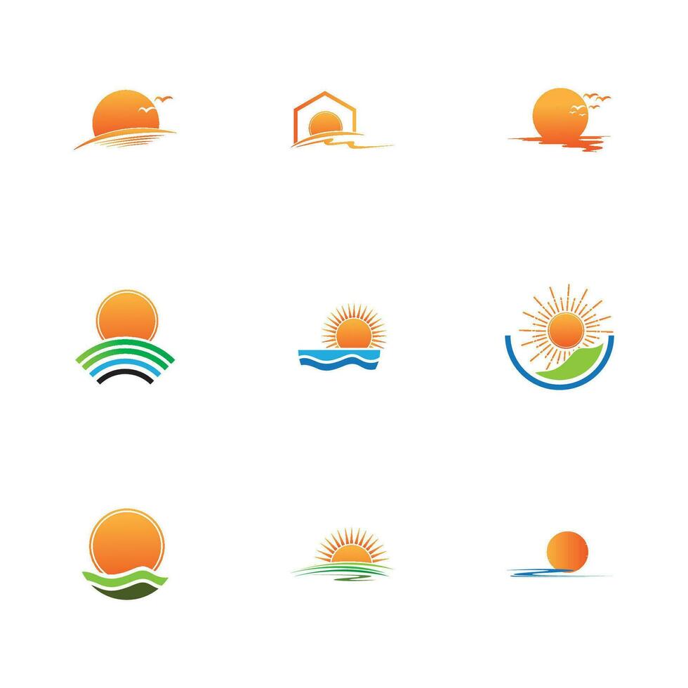 plantilla de logotipo de amanecer. ilustración vectorial icono plantilla de logotipo sol sobre el horizonte vector