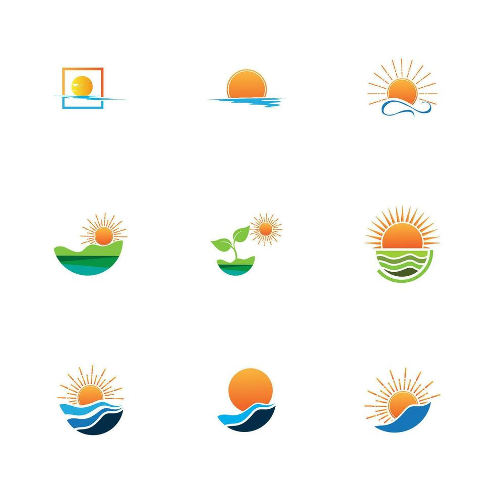 plantilla de logotipo de amanecer. ilustración vectorial icono plantilla de logotipo sol sobre el horizonte vector