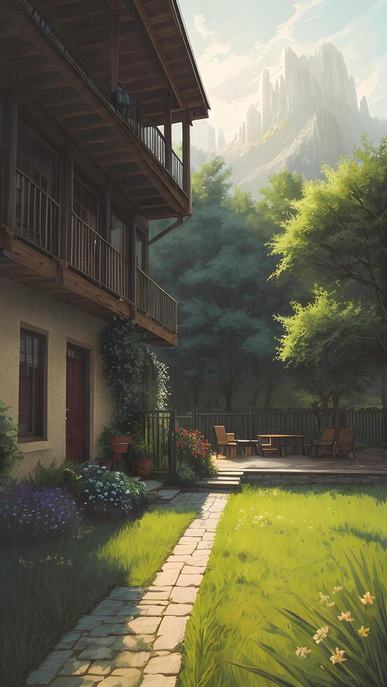 Wonderful light and shadow in a terrace environment created with technology photo