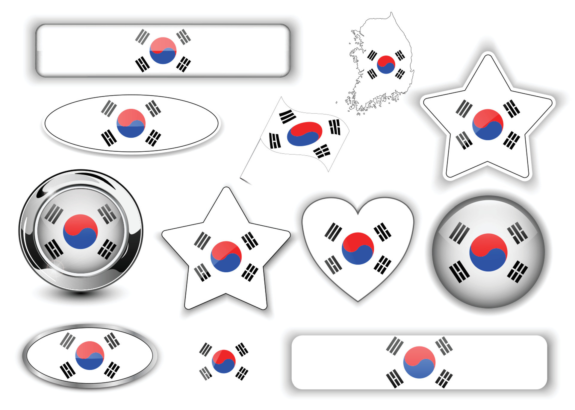 South Korea, Korean flag buttons great collection, high quality vector