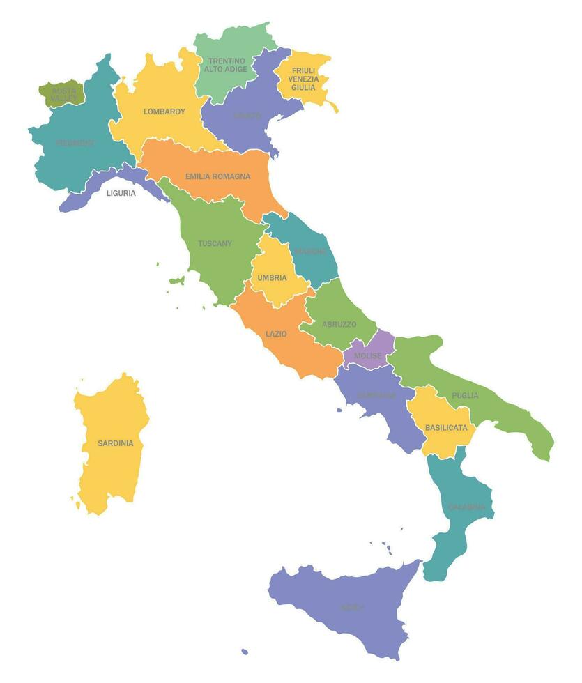 Colorful vector silhouette cartography map of Italian political borders