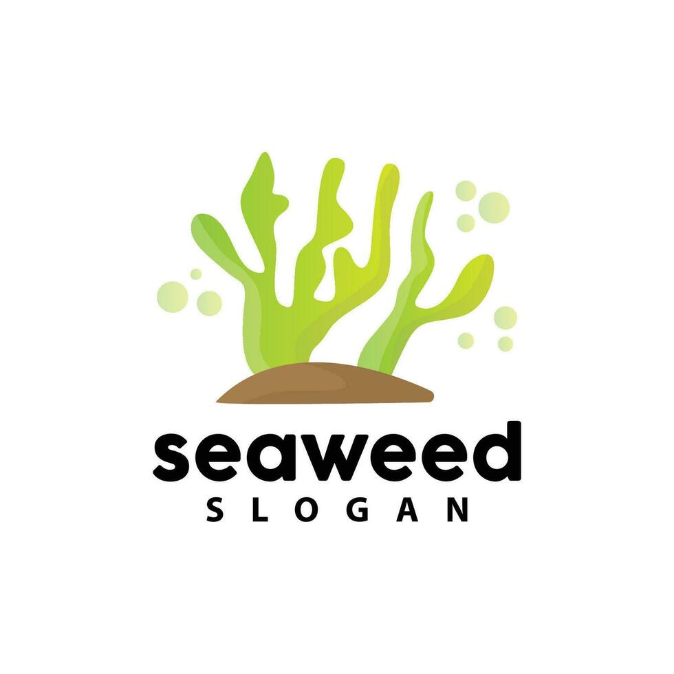 Seaweed Logo, Underwater Plant Vector, Simple Leaf Design, Illustration Template Symbol Icon vector