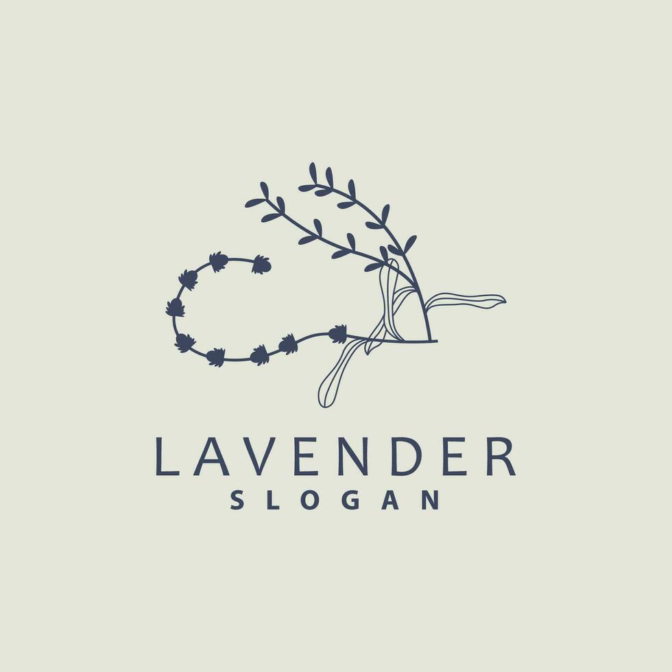 lavanda logo, sencillo elegante púrpura flor planta vector, saludo tarjeta diseño, bandera, flor ornamento, lavanda mano dibujado boda, icono símbolo ilustración vector