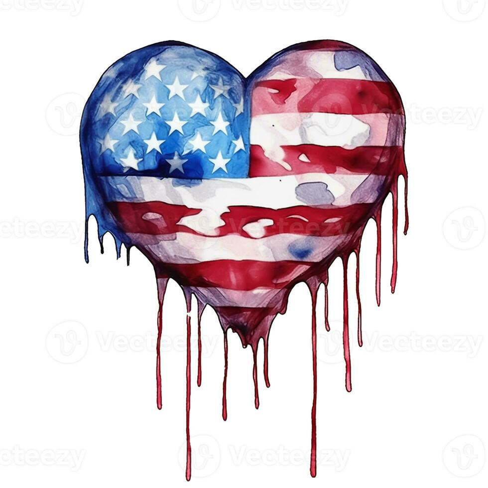 Grunge heart with American flag on white background, USA Day, 4th of July photo