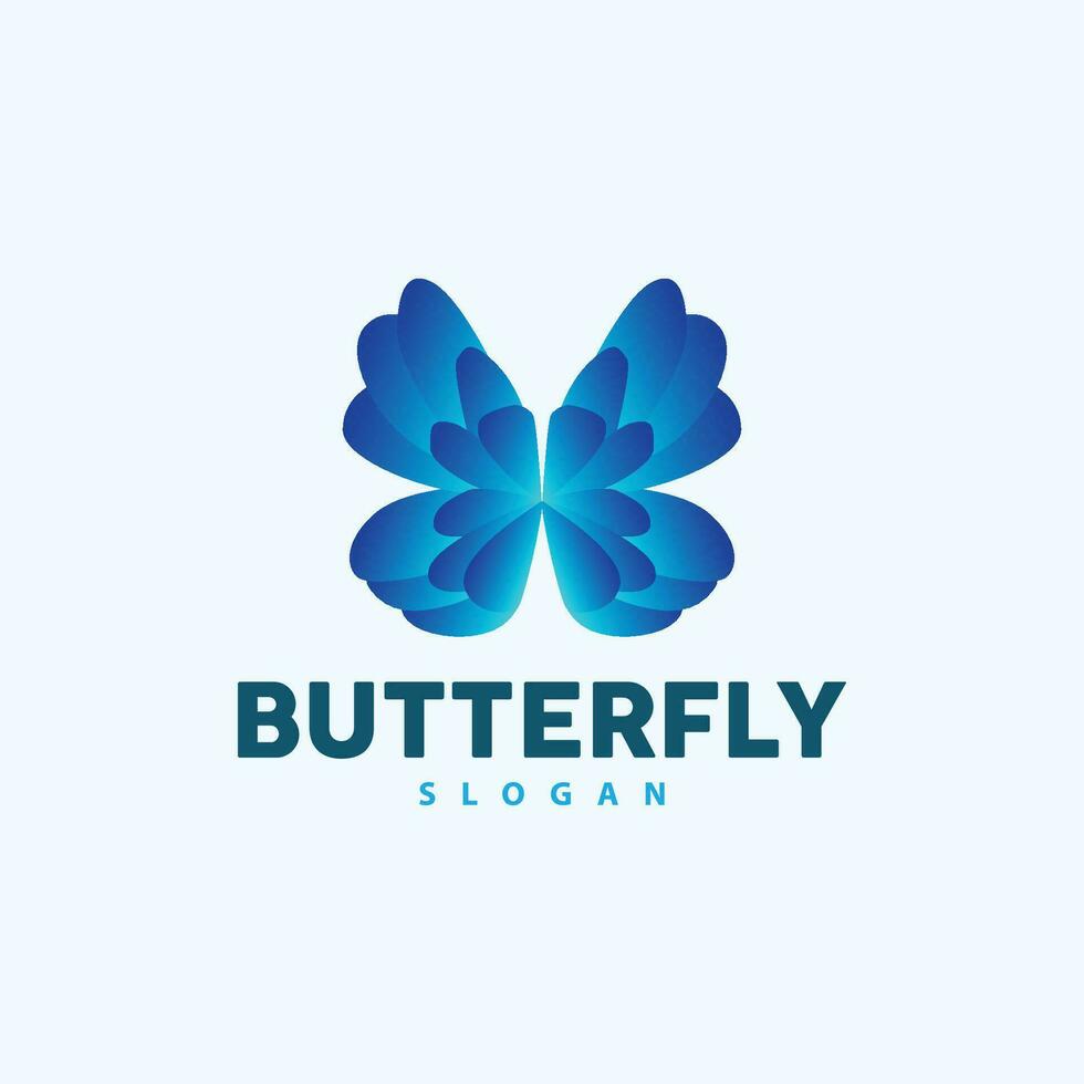 diseño de logotipo de mariposa, hermoso animal volador, ilustración de icono de marca de empresa, serigrafía, salón vector