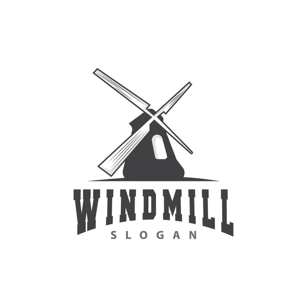 Windmill Logo, Agriculture Farm Vector, Nature Landscape Retro Vintage Design Illustration vector