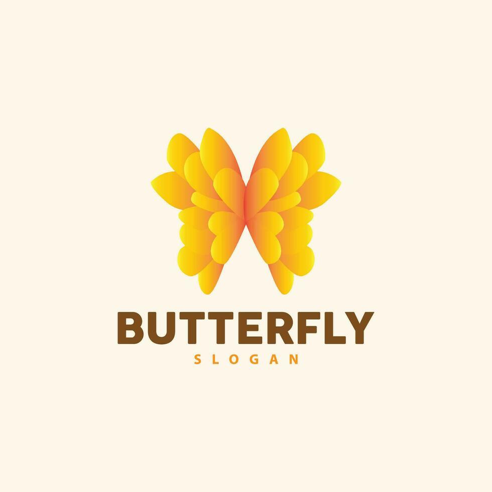 diseño de logotipo de mariposa, hermoso animal volador, ilustración de icono de marca de empresa, serigrafía, salón vector