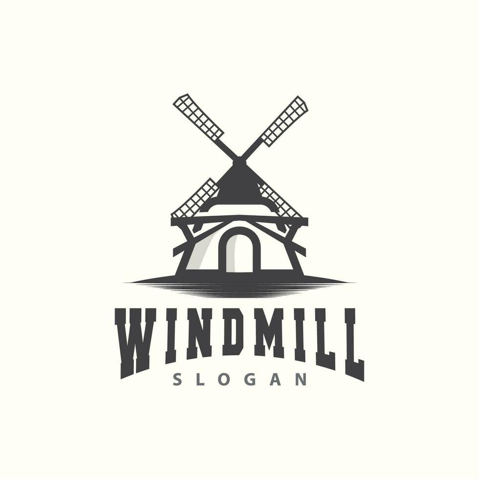 Windmill Logo, Agriculture Farm Vector, Nature Landscape Retro Vintage Design Illustration vector