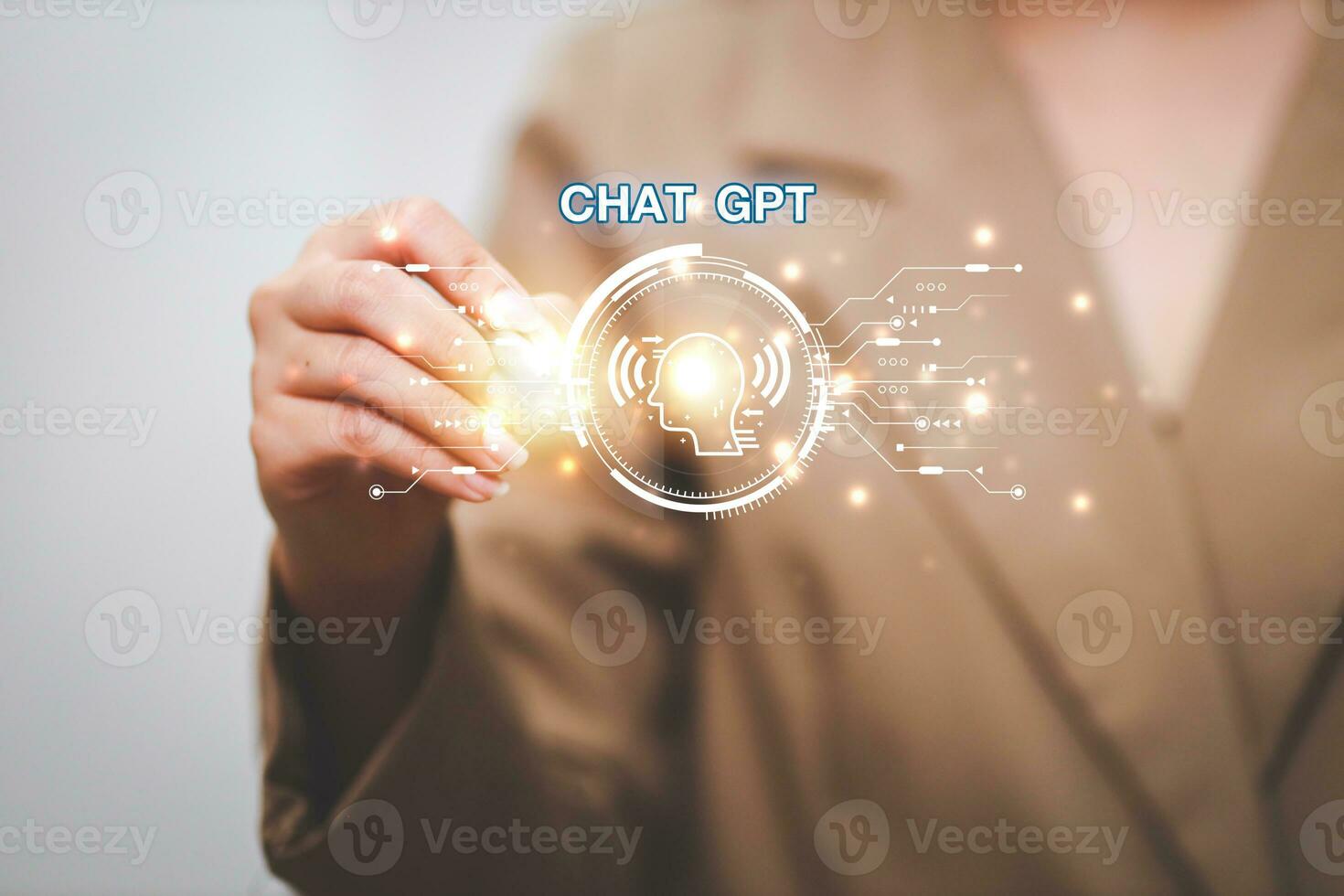 ChatGPT Chat with AI or Artificial Intelligence using an artificial intelligence chatbot developed by OpenAI. photo