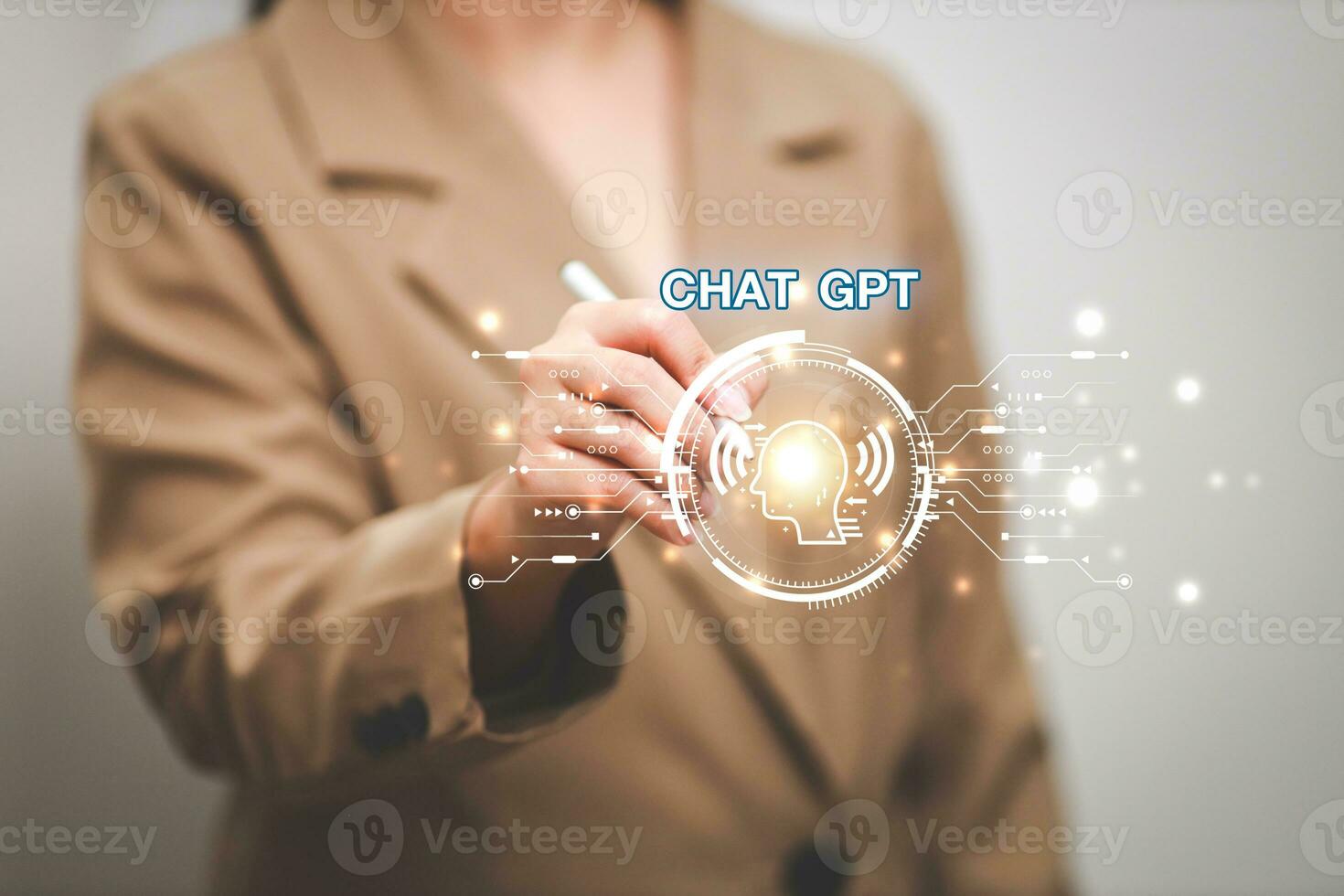 ChatGPT Chat with AI or Artificial Intelligence using an artificial intelligence chatbot developed by OpenAI. photo