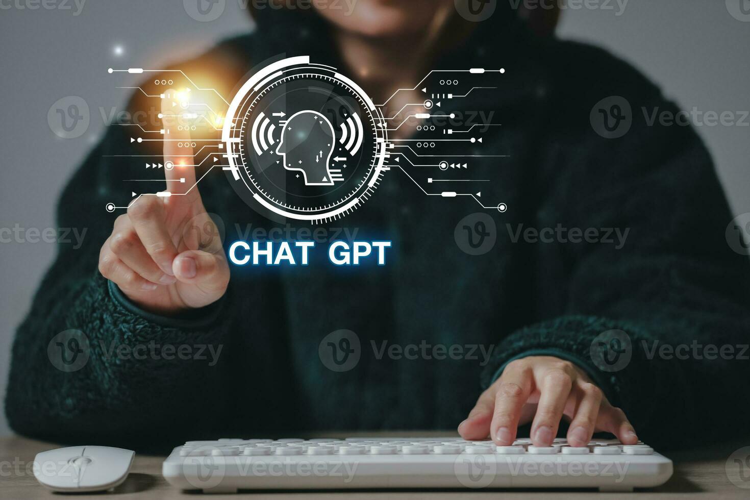 ChatGPT Chat with AI or Artificial Intelligence using an artificial intelligence chatbot developed by OpenAI. photo