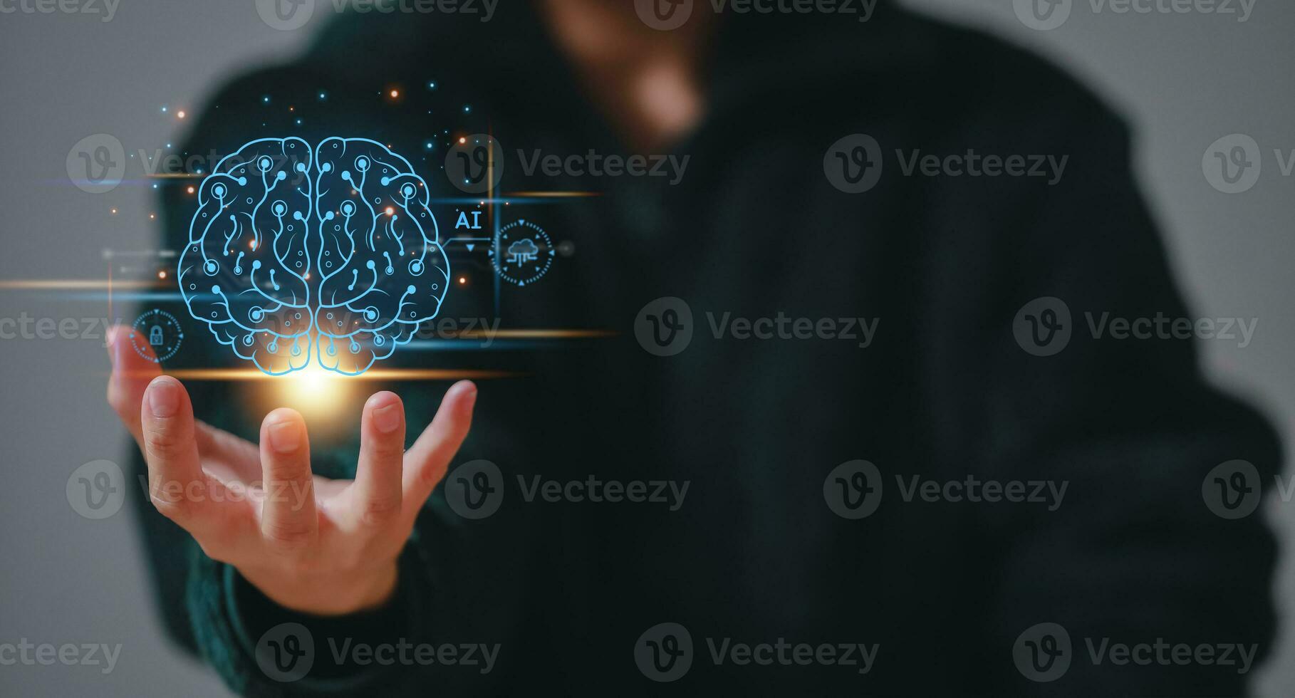 Brain of AI, Symbolic, Machine learning, artificial intelligence of futuristic technology. AI network of brain on business analysis, innovative and business growth development. photo