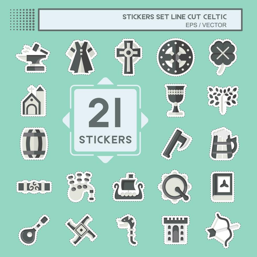 Sticker line cut Set Celtic. related to Celebration symbol. simple design editable. simple illustration vector