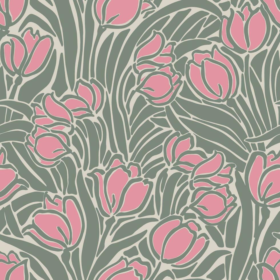 Vector tulip floral illustration seamless repeat pattern fabric and surface design digital artwork