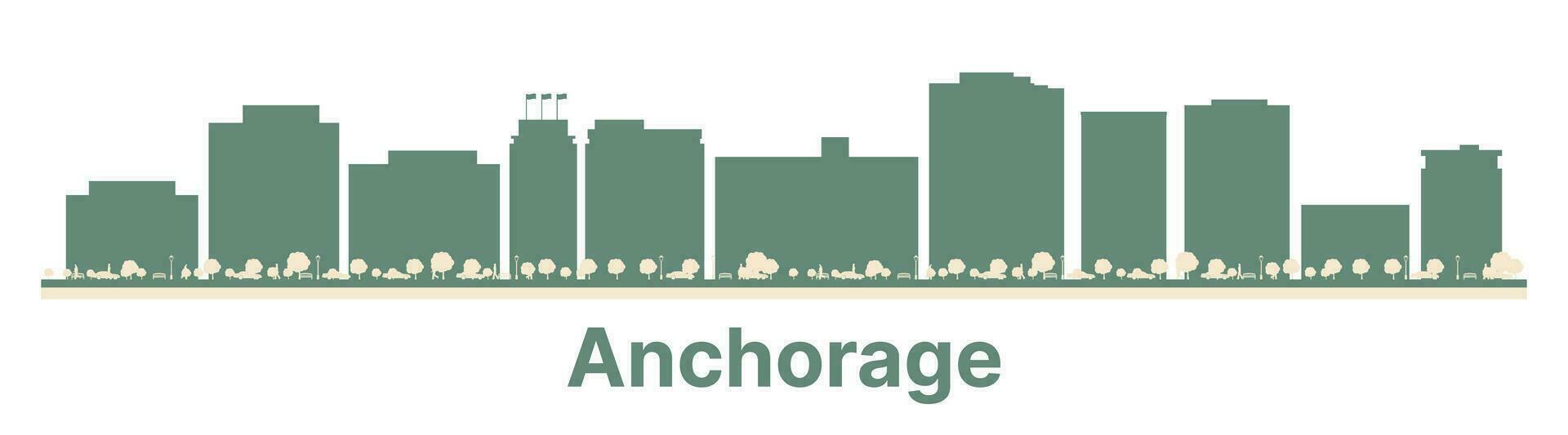 Abstract Anchorage Alaska USA City Skyline with Color Buildings. vector