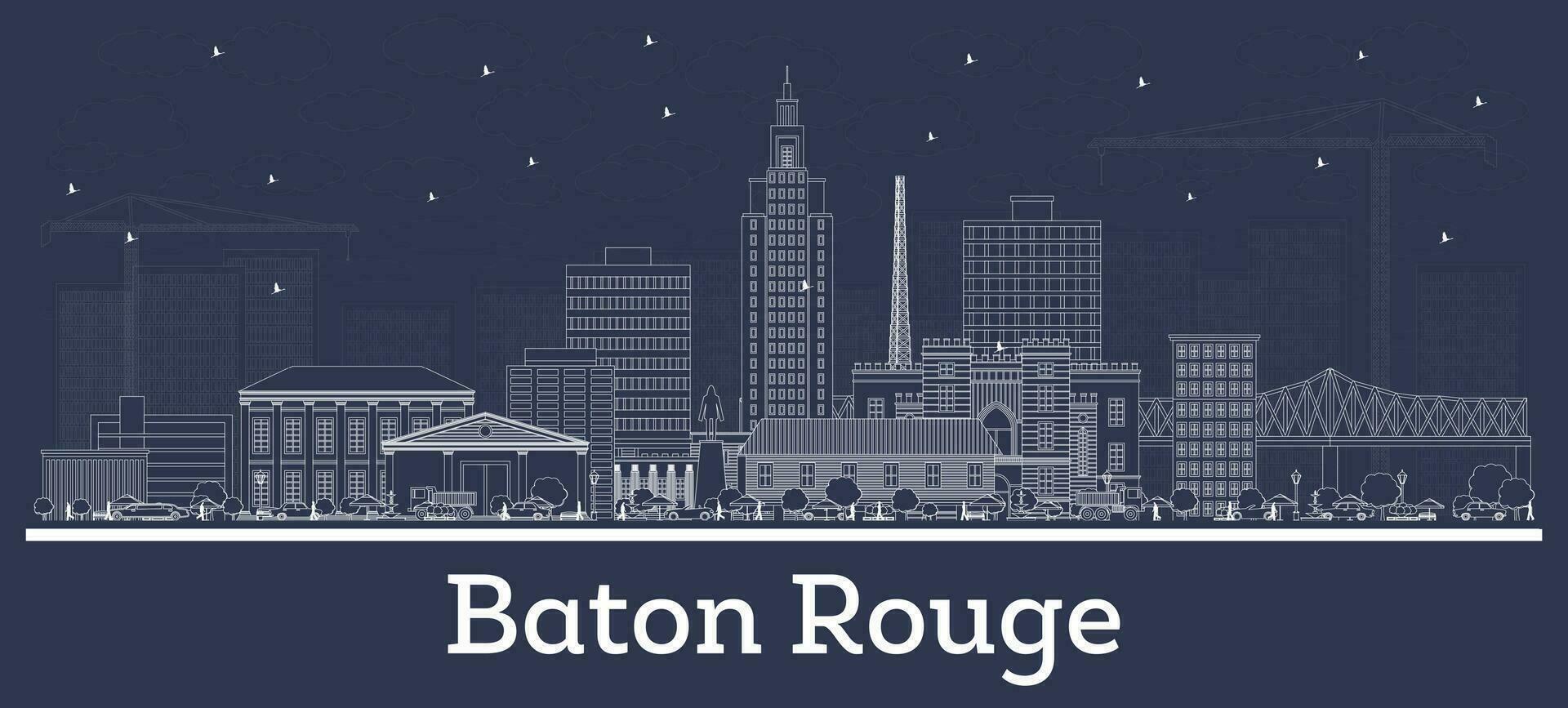 Outline Baton Rouge Louisiana City Skyline with White Buildings. vector
