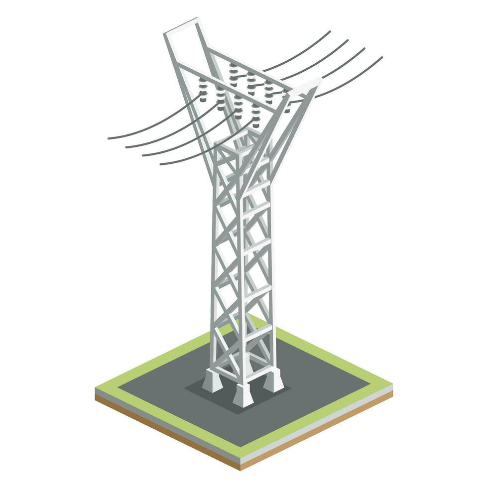 Isometric High Voltage Transmission Line. Element of Distribution Chain. vector