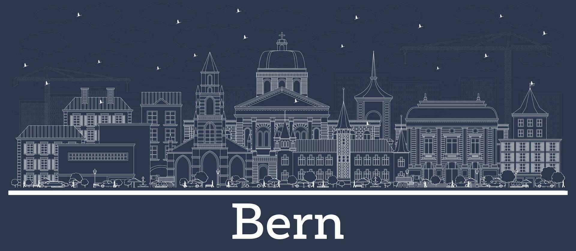Outline Bern Switzerland City Skyline with White Buildings. vector