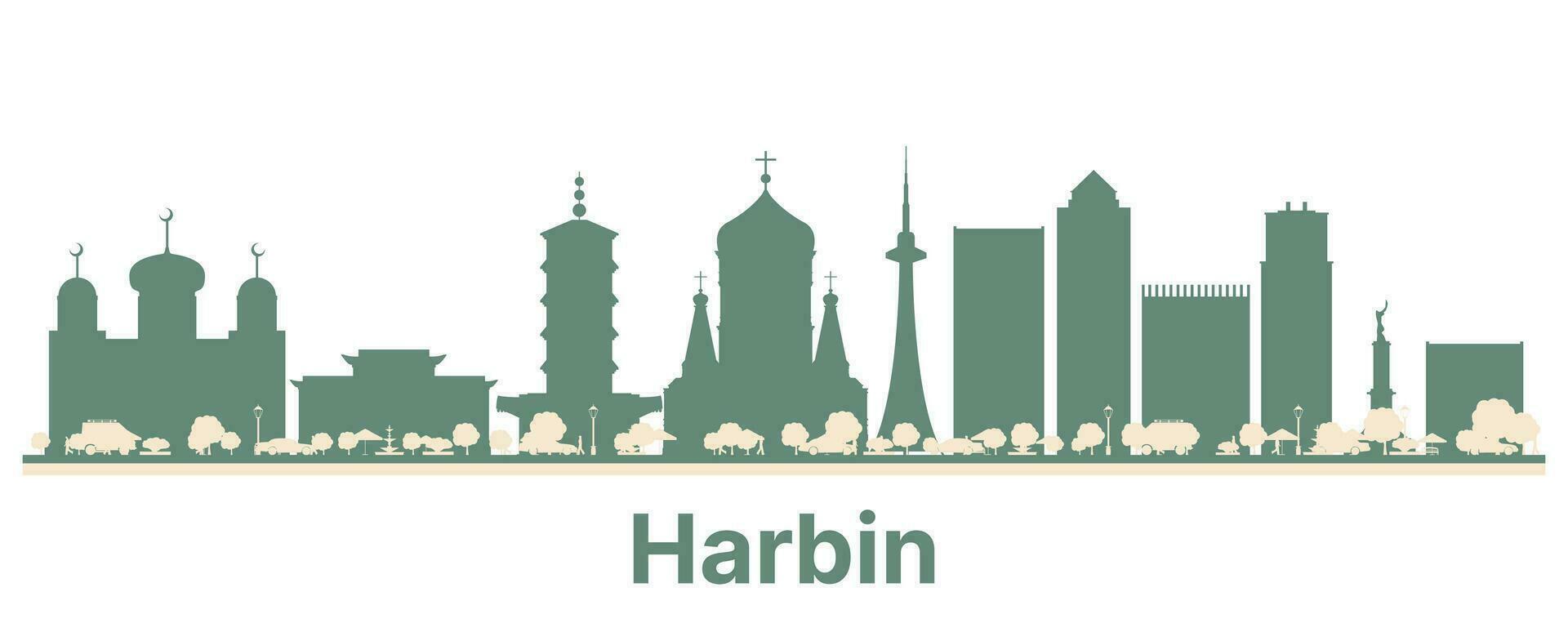 Abstract Harbin China City Skyline with Color Buildings. vector