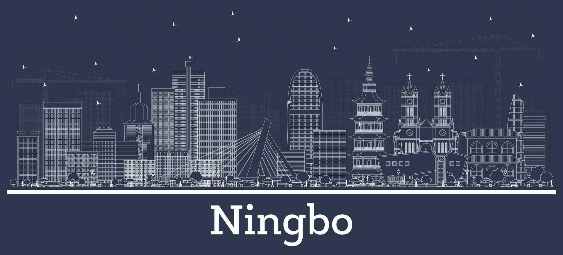 contorno Ningbo China ciudad horizonte con blanco edificios Ningbo paisaje urbano con puntos de referencia vector