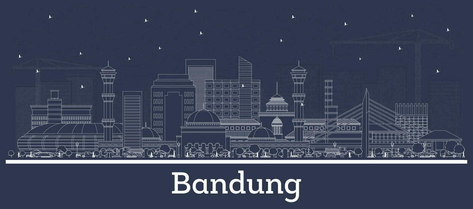 Outline Bandung Indonesia City Skyline with White Buildings. Bandung Cityscape with Landmarks. vector