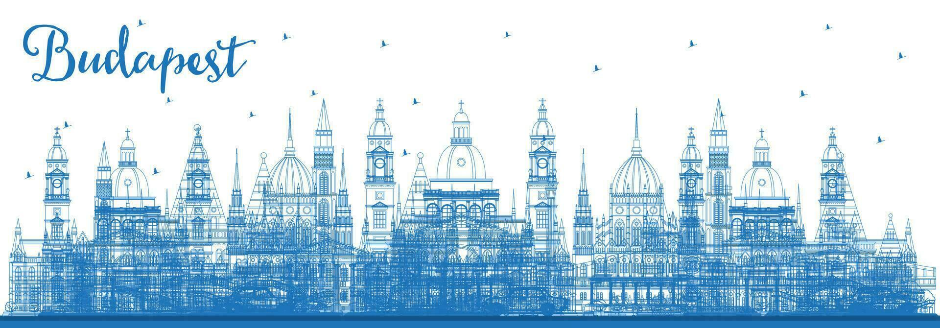 Outline Budapest Hungary City Skyline with Blue Buildings. Budapest Cityscape with Landmarks. vector