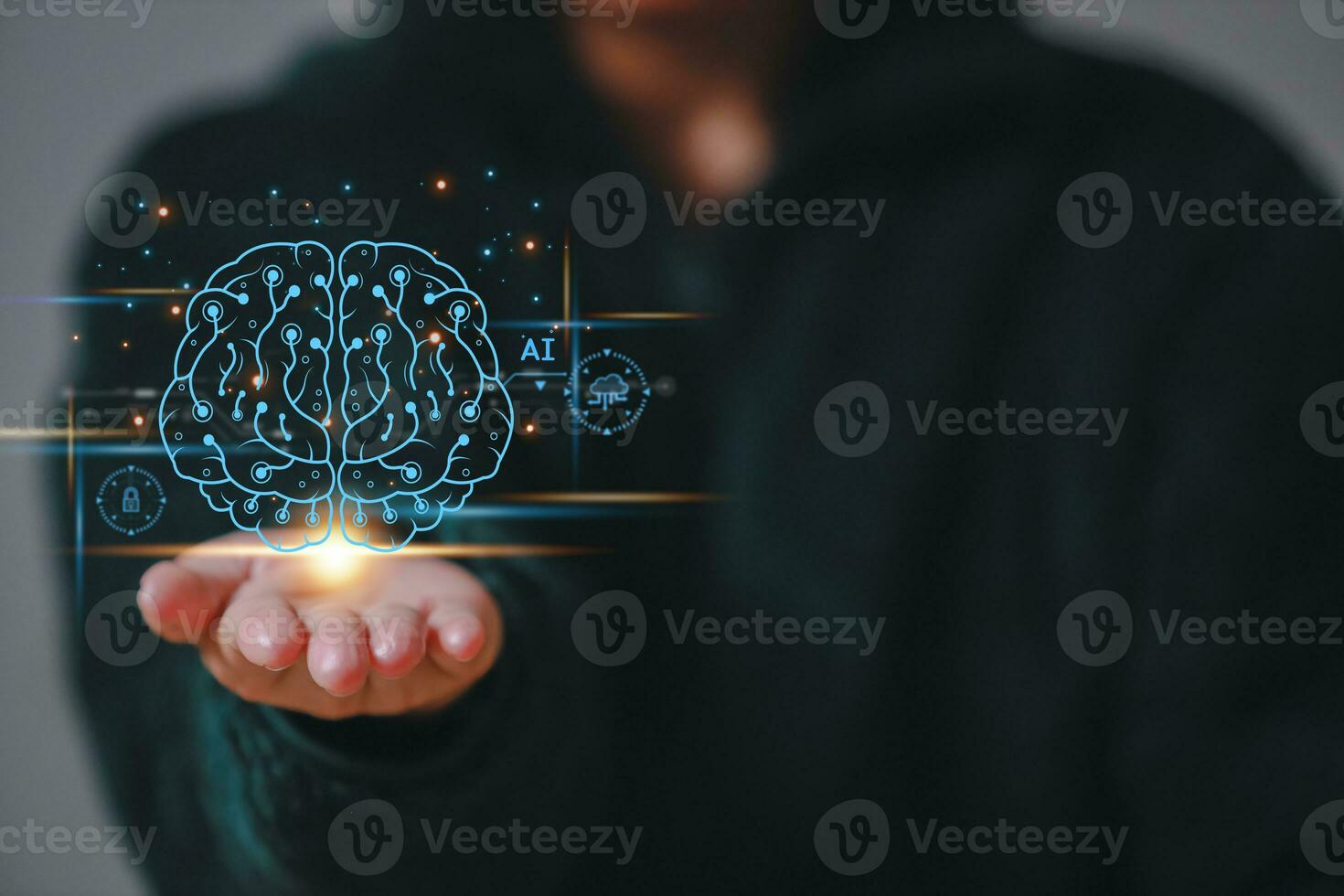 Brain of AI, Symbolic, Machine learning, artificial intelligence of futuristic technology. AI network of brain on business analysis, innovative and business growth development. photo