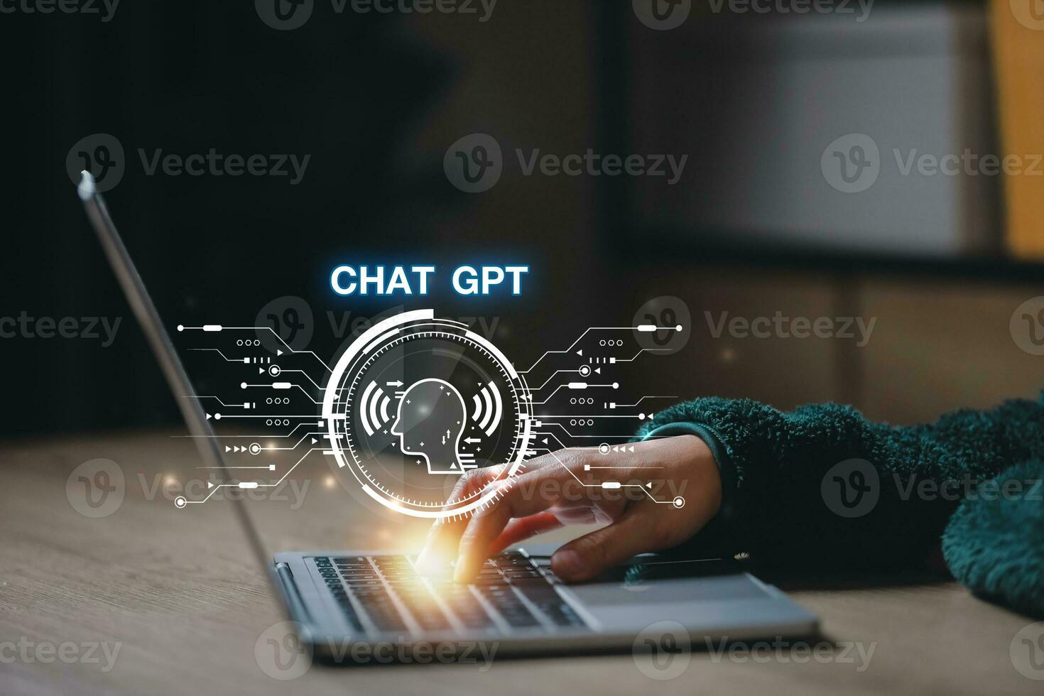ChatGPT Chat with AI or Artificial Intelligence using an artificial intelligence chatbot developed by OpenAI. photo