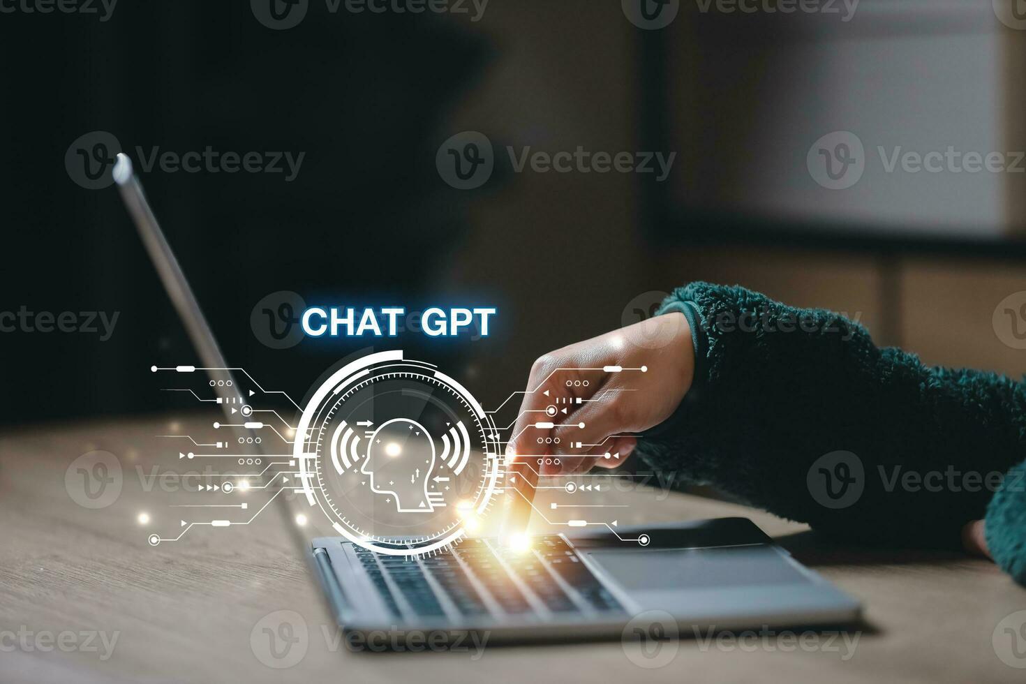 ChatGPT Chat with AI or Artificial Intelligence using an artificial intelligence chatbot developed by OpenAI. photo