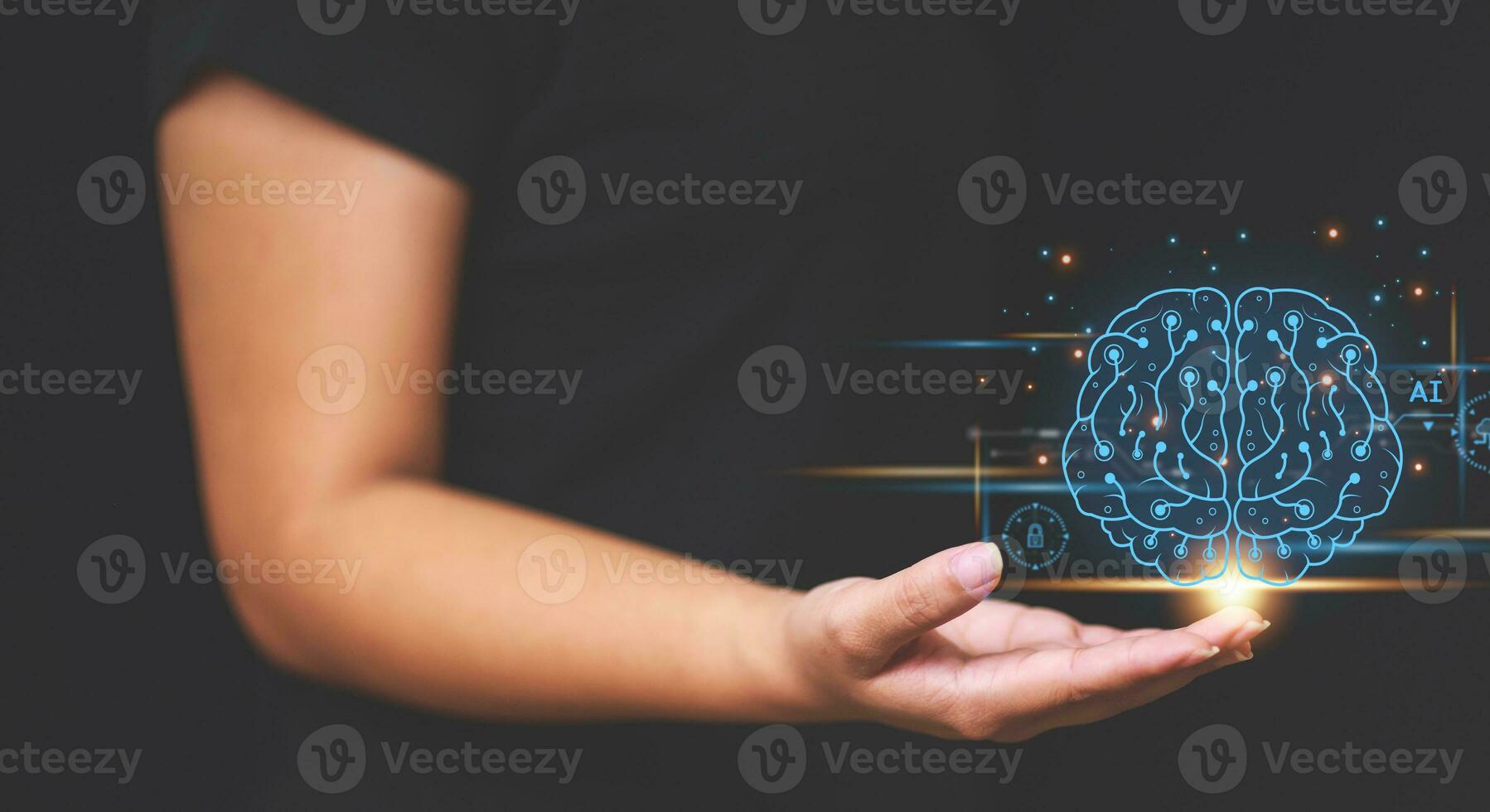Brain of AI, Symbolic, Machine learning, artificial intelligence of futuristic technology. AI network of brain on business analysis, innovative and business growth development. photo