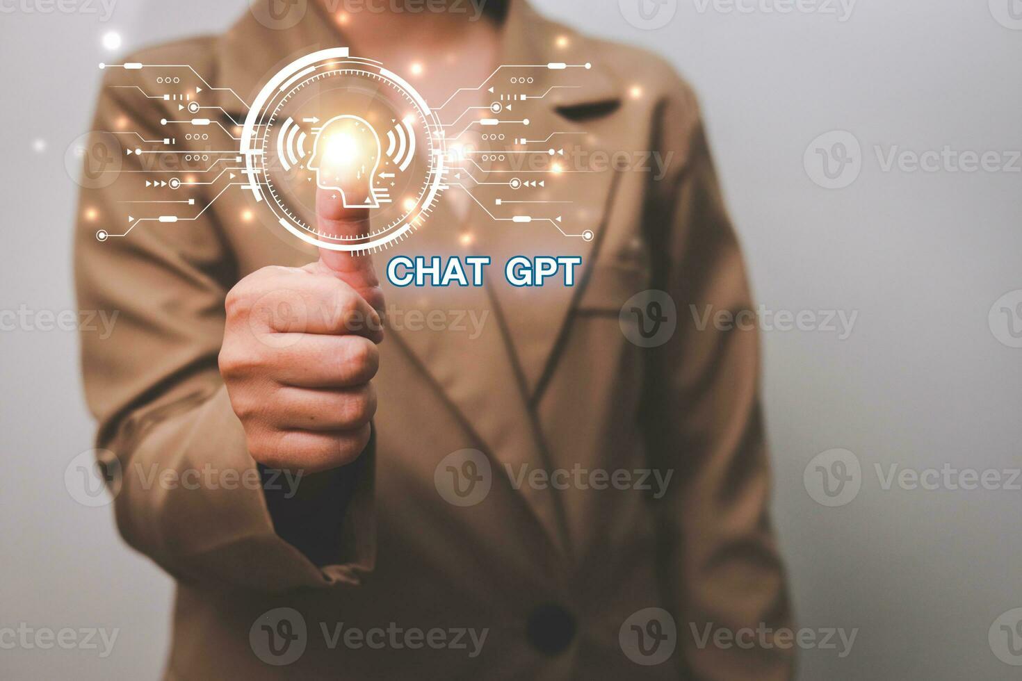 ChatGPT Chat with AI or Artificial Intelligence using an artificial intelligence chatbot developed by OpenAI. photo