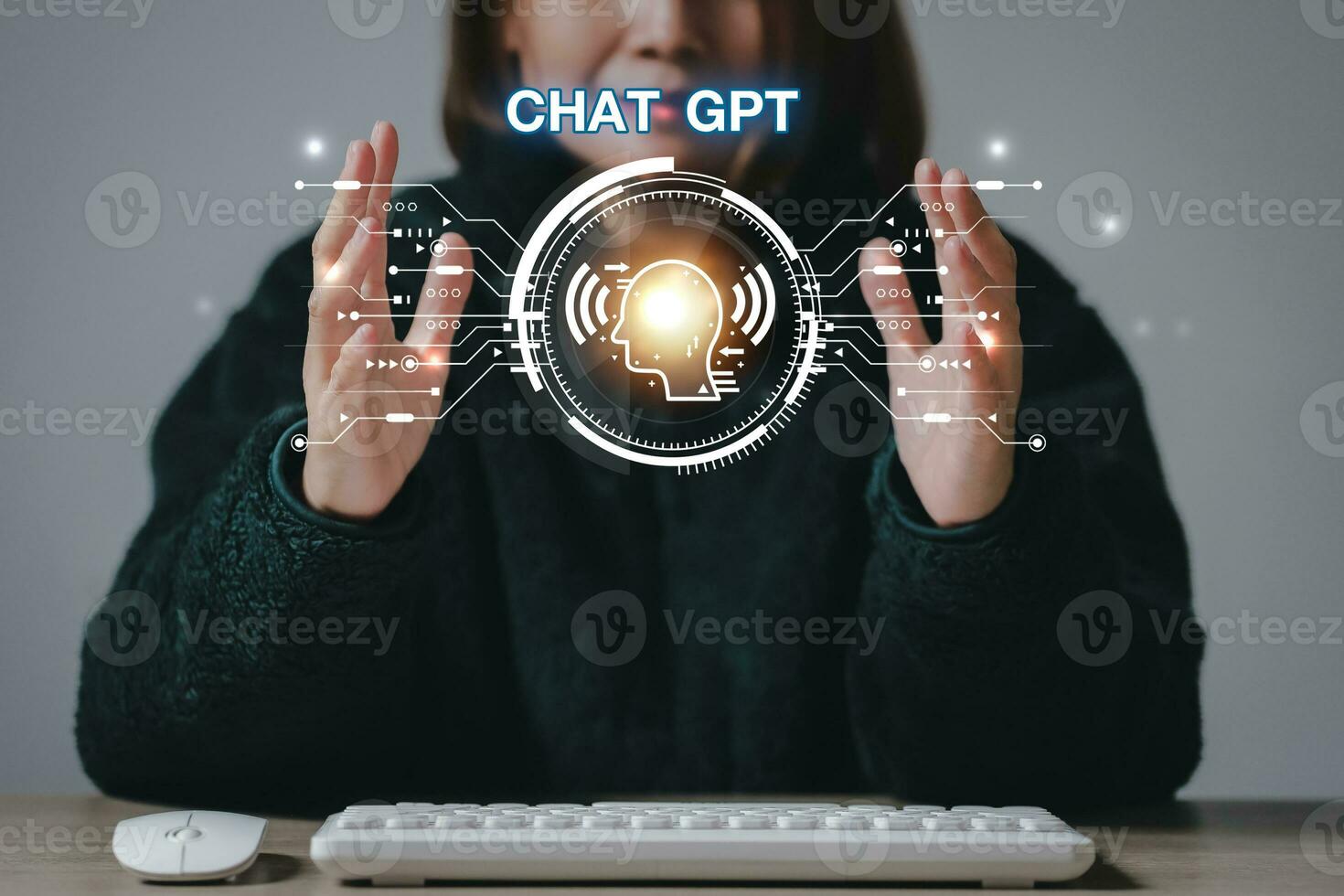 ChatGPT Chat with AI or Artificial Intelligence using an artificial intelligence chatbot developed by OpenAI. photo