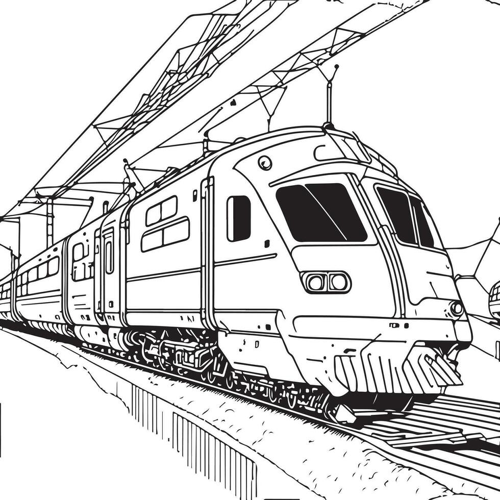 Vector line art train in motion. Train Line Drawing Clip Art.