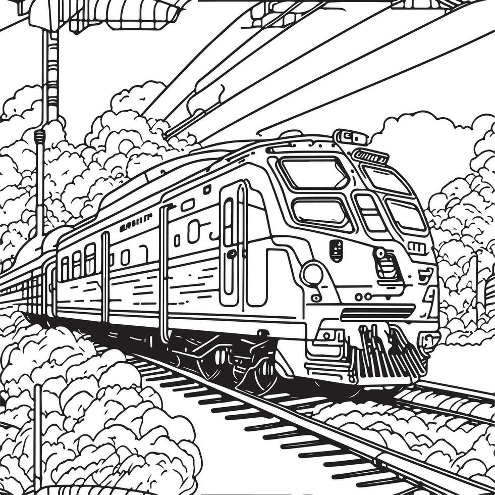 Vector line art train in motion. Train Line Drawing Clip Art.