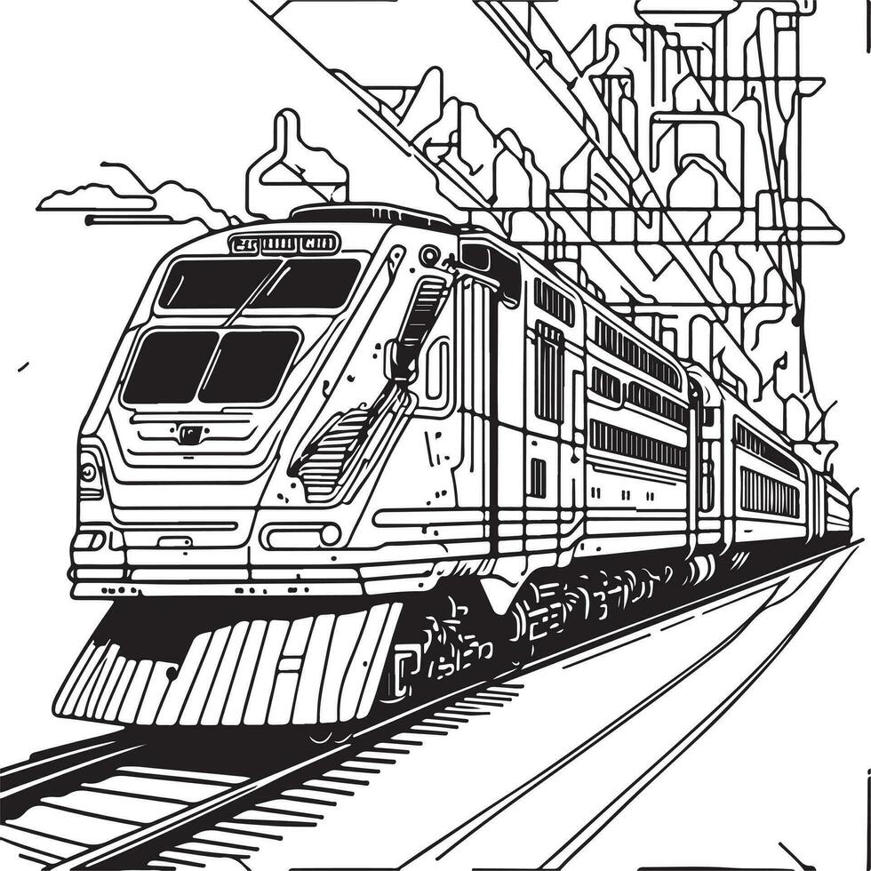 Vector line art train in motion. Train Line Drawing Clip Art.