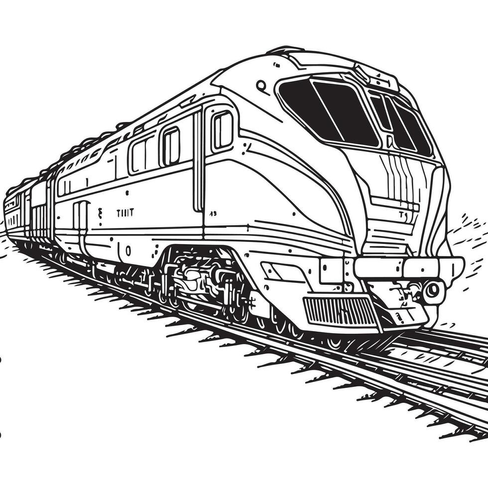 Vector line art train in motion. Train Line Drawing Clip Art.