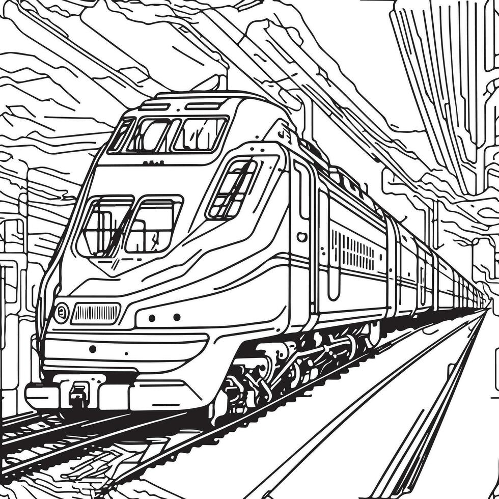 Vector line art train in motion. Train Line Drawing Clip Art.