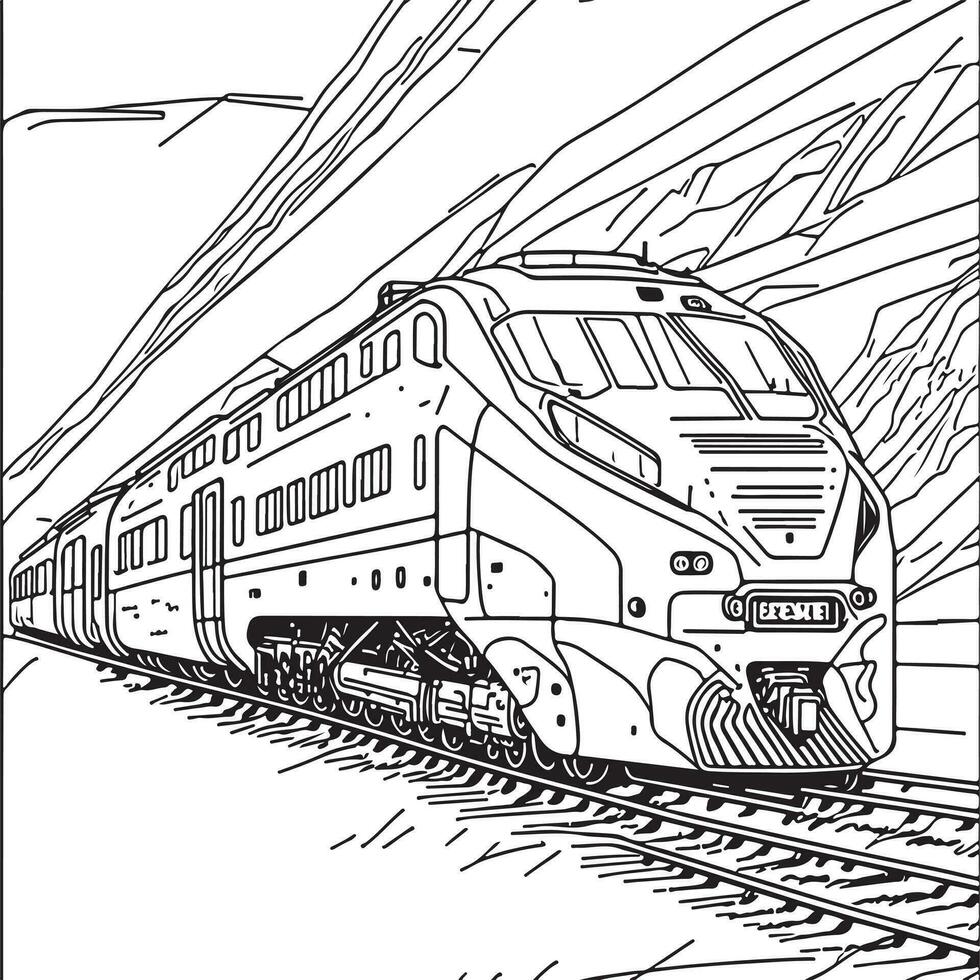 Vector line art train in motion. Train Line Drawing Clip Art.