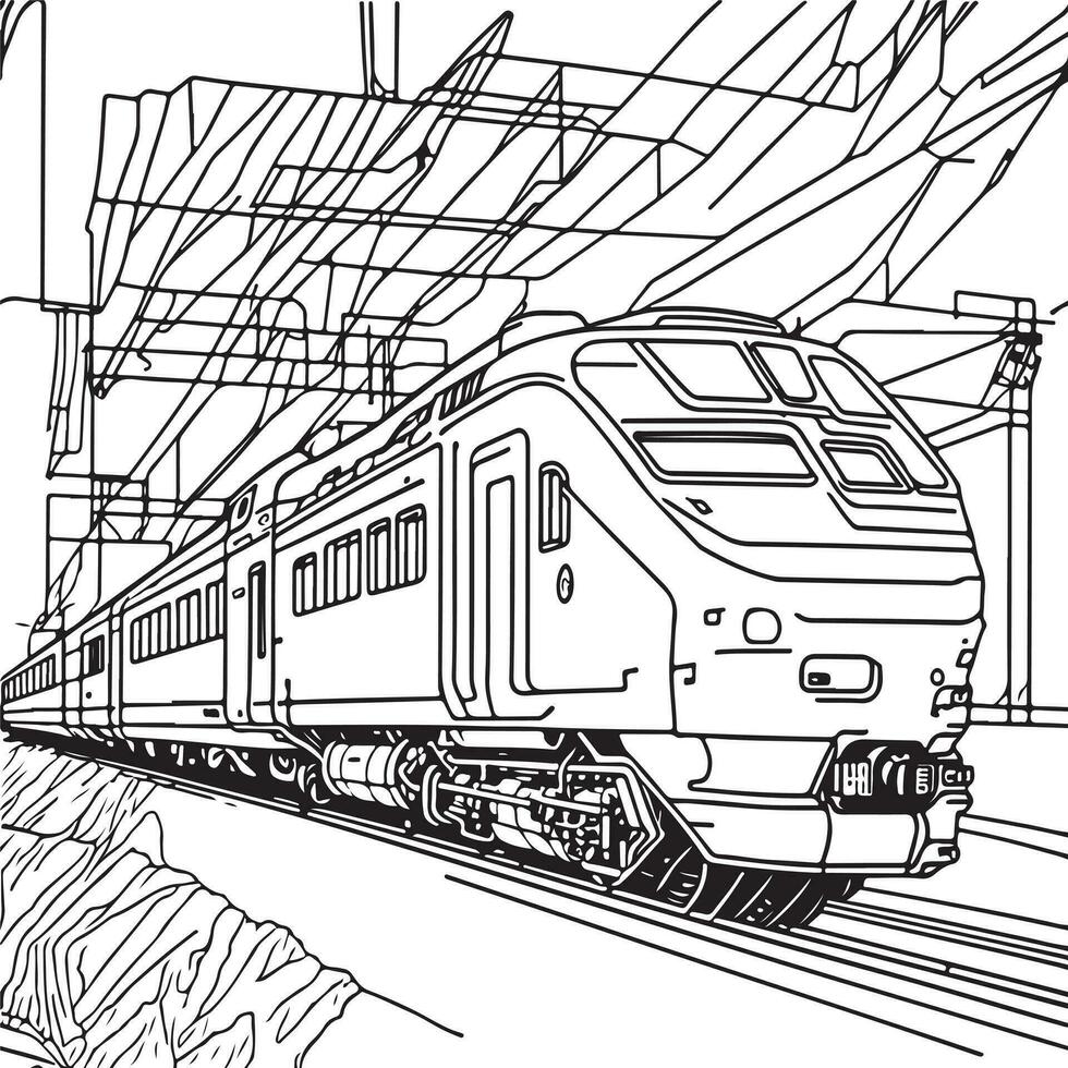 Vector line art train in motion. Train Line Drawing Clip Art.