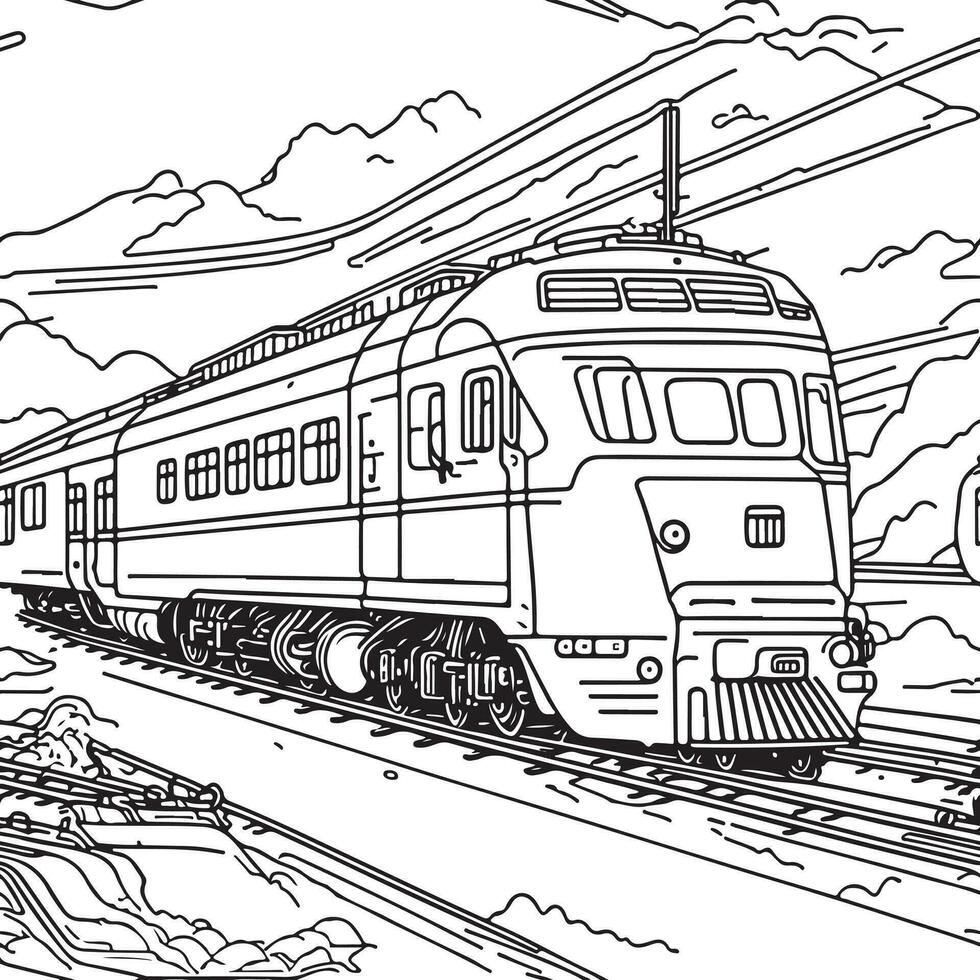 Vector line art train in motion. Train Line Drawing Clip Art.